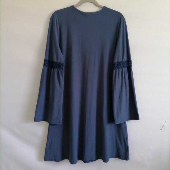 NWT Vintage Pink Rose Womens Blue Bell Sleeve Boho Tunic Mini Dress Size Large - Picture 4 of 7